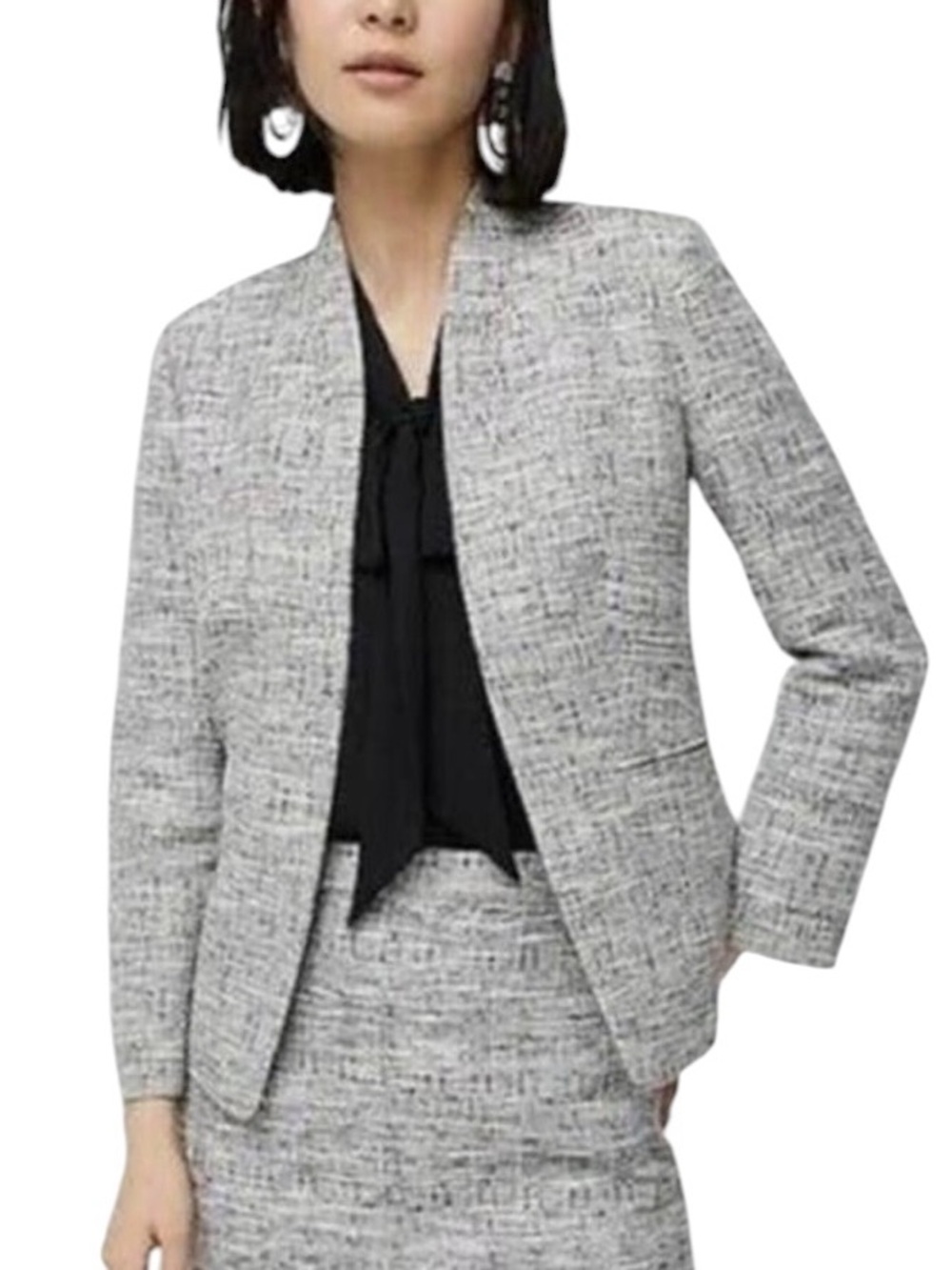 J.Crew 365 Tweed Open Front Blazer Jacket Black White Career Office Size 0